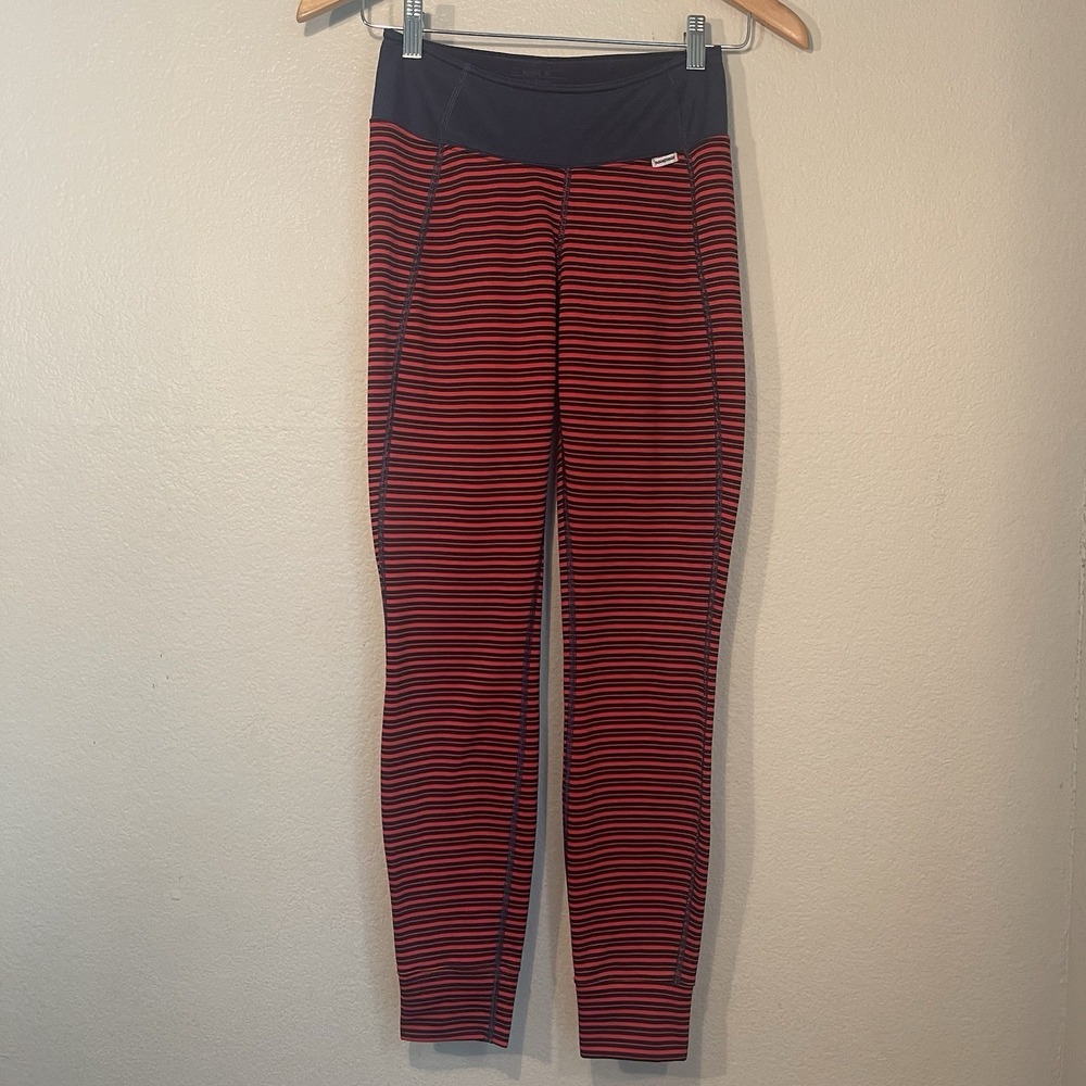 PATAGONIA Capilene Base Layer Legging Pants Red and Navy Stripes Size Large